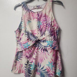24 & Ocean Cream Swimsuit Top Pink Purple Blue Tropical Leaves 16w Beach